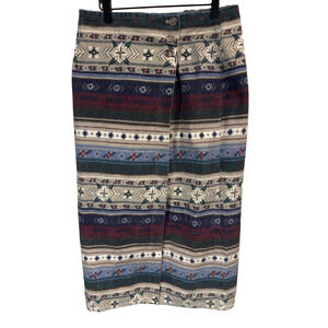 Vintage Stuffed Shirt Jeanswear Size 12 Denim Skirt Pockets Aztec Print